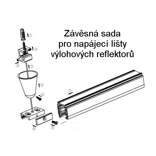 RASU-F3W-HS Závěsná sada třífázové instalační lišty pro výlohové reflektory - bílá