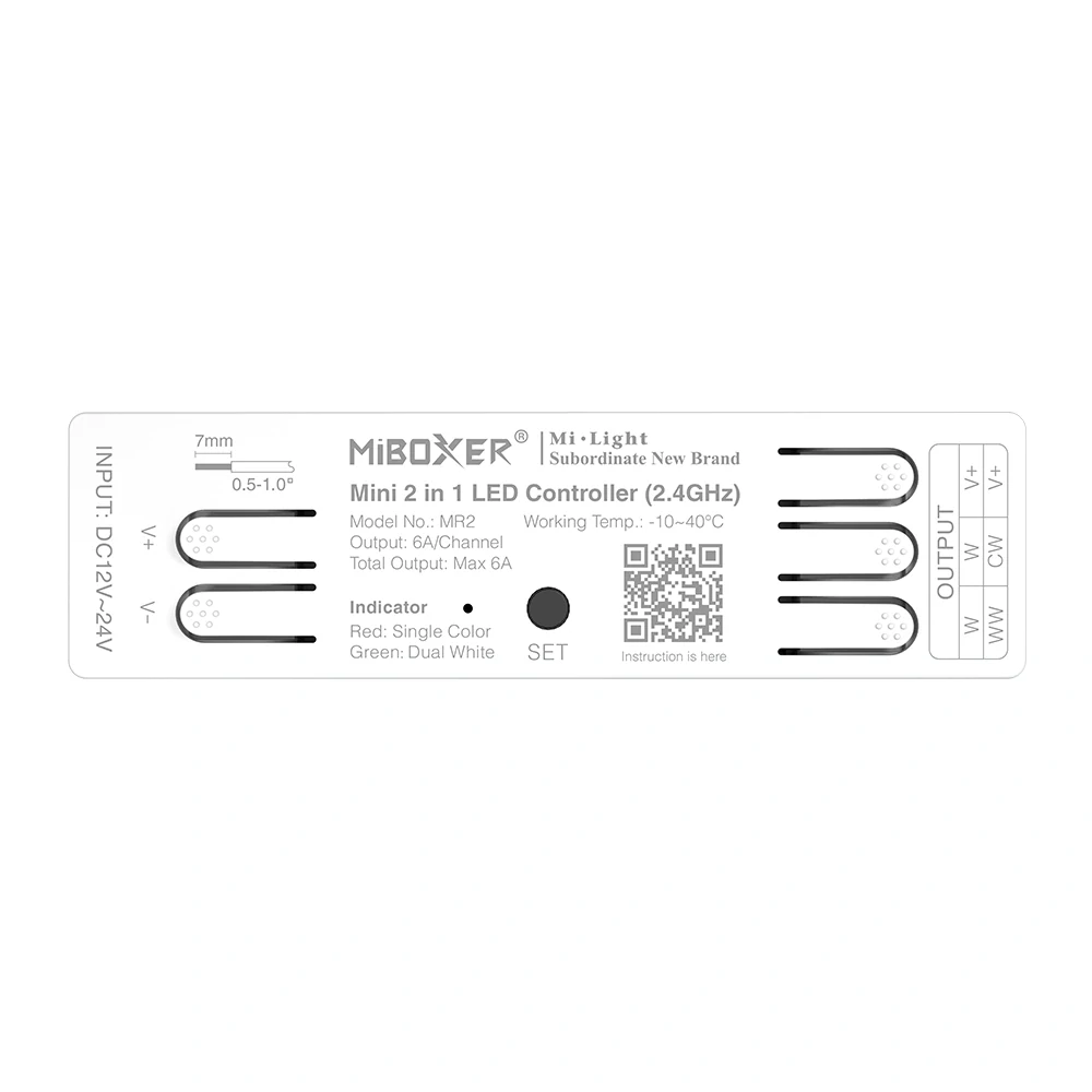 MiBoxer (Mi-Light) MR2 2v1 pro bílé a CCT pásky | 12V-24V | 6A