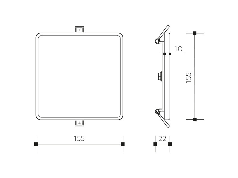 PAEM-155X155-14W LED Panel zapuštěný čtvercový, přirozená bílá, bezrámečkový, IP66