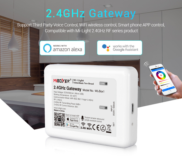 MiBoxer (Mi-Light) WiFi modul WL-BOX1 pro osvětlení RF 2.4GHz | WIFI | 4G | ALEXA | GOOGLE | Tuya jeden kanál