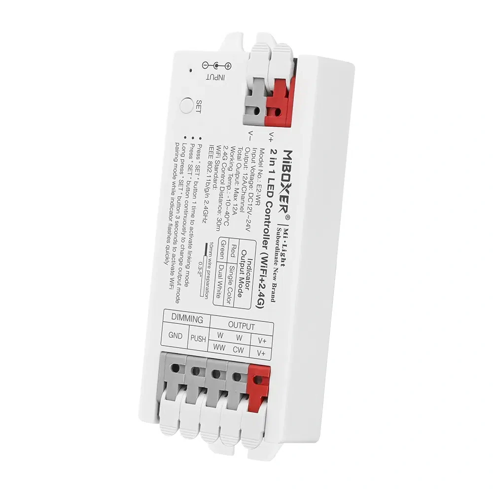MiBoxer (Mi-Light) E2-WR 2v1 pro bílé a CCT pásky | 12V-24V | 12A | PUSH | WiFi