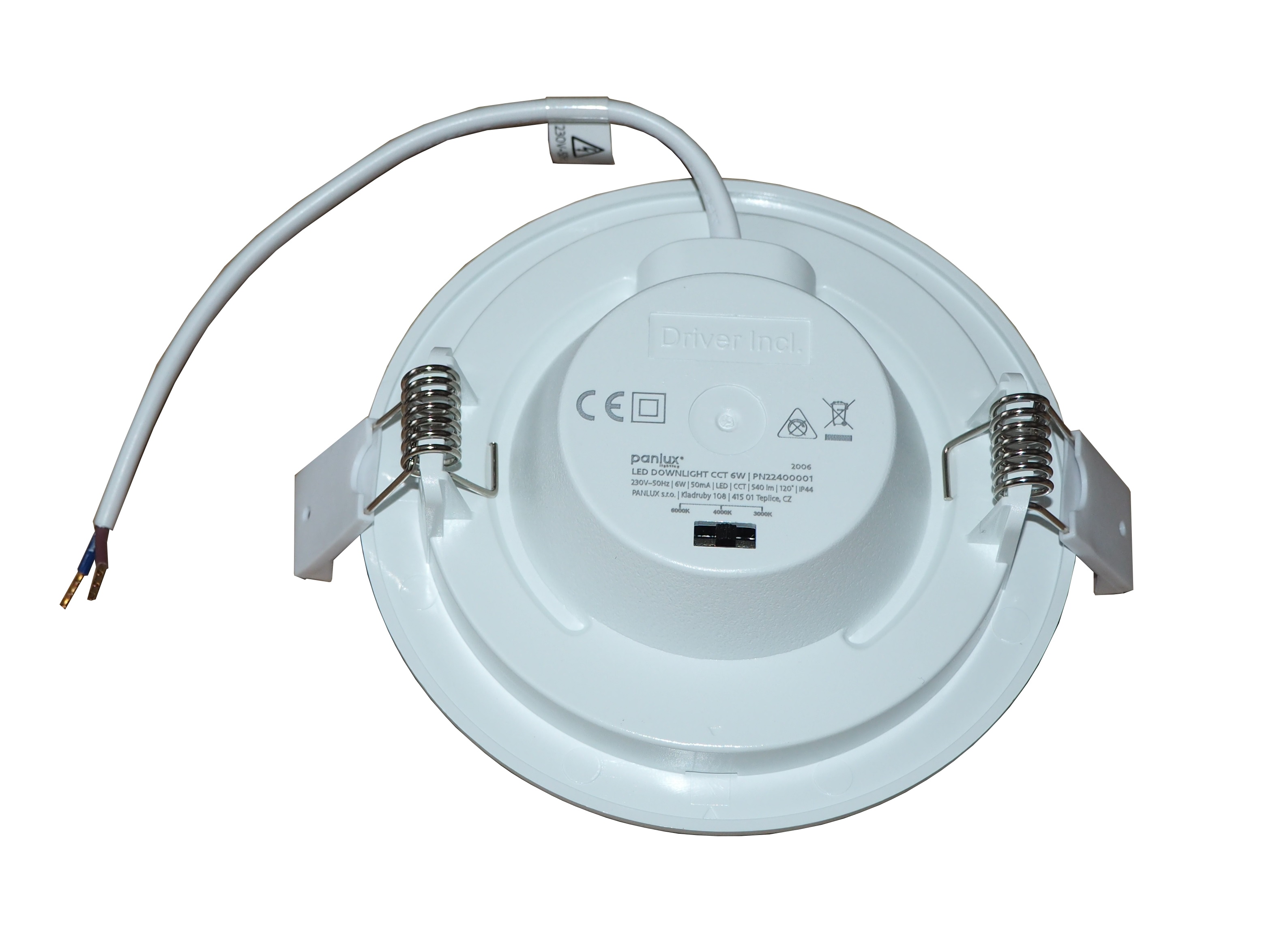 PAEM-R115-6W IP44 Panel zapuštěný kruhový, CCT - nastavitelná chromatičnost 3000/4000/6000K