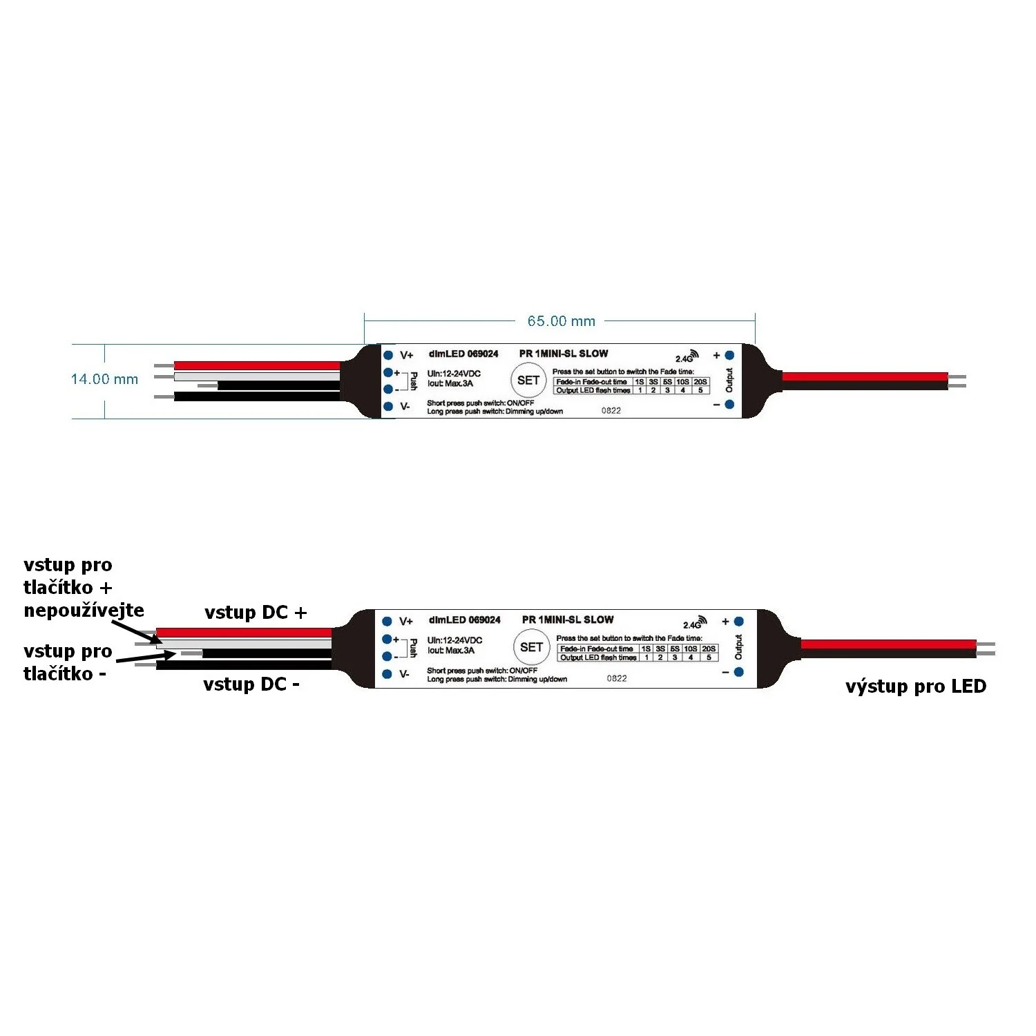 Přijímač dimLED PR 1MINI-SL SLOW12-24V/3A (36-72W)