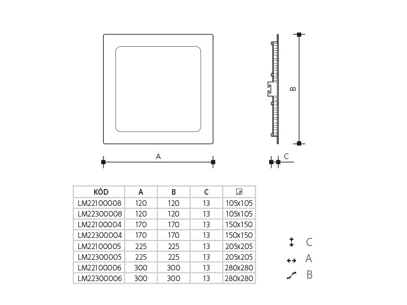 PAEM-170x170-12W LED Panel zapuštěný čtvercový, přirozená bílá