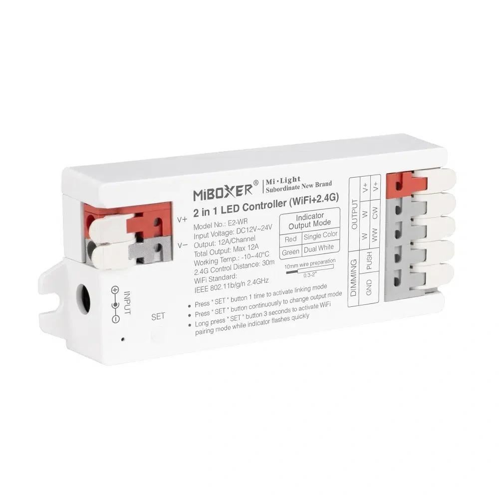 MiBoxer (Mi-Light) E2-WR 2v1 pro bílé a CCT pásky | 12V-24V | 12A | PUSH | WiFi