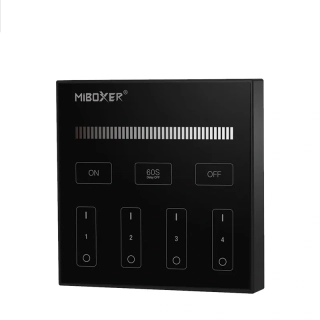 MiBoxer (Mi-Light) B1 RF nástěnný ovladač pro prvky DIM, na 4 okruhy, na baterie 2xAAA, černý